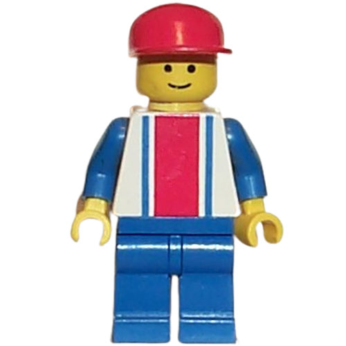 LEGO Minifigur Vertical Lines Red & Blue - Blue Arms - Blue Legs, Red Cap TRN040