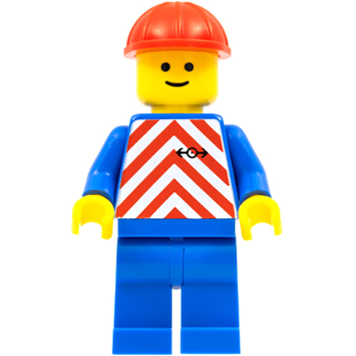 LEGO Minifigura Red & White Stripes - Blue Legs, Red Construction Helmet TRN049