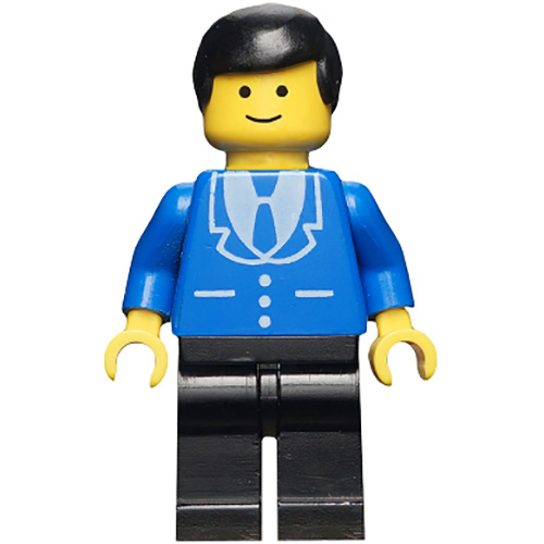 LEGO Minifigur Suit with 3 Buttons Blue - Black Legs, Black Male Hair TRN069