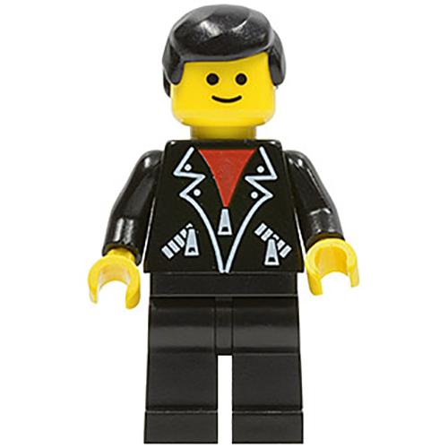 LEGO Minifigur Leather Jacket with Zippers - Black Legs, Black Male Hair TRN090