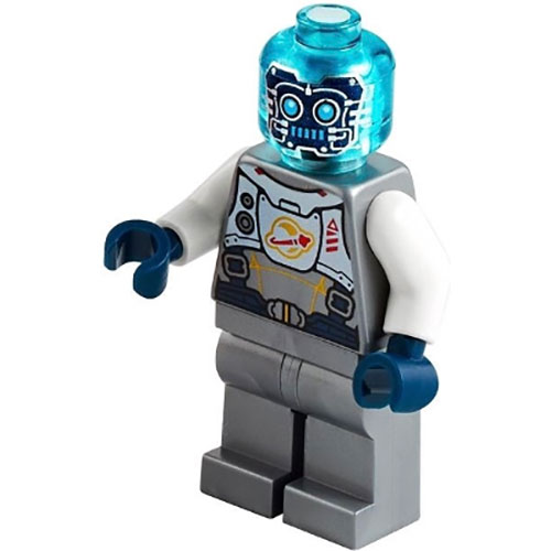 LEGO Minifigure Cyber Drone Robot - Flat Silver Spacesuit with Harness and White Panel with Classic Space Logo, Trans-Light Blue Head TWN401