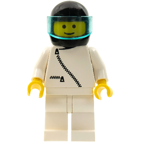 LEGO Minifigura Jacket with Zipper - White, White Legs, Black Helmet, Trans-Light Blue Visor ZIP007