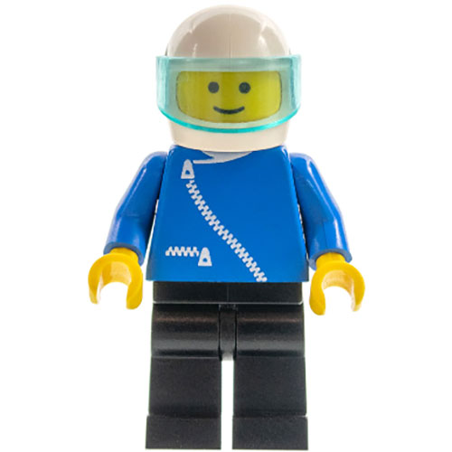 LEGO Minifigure Jacket with Zipper - Blue, Black Legs, White Helmet, Trans-Light Blue Visor ZIP026