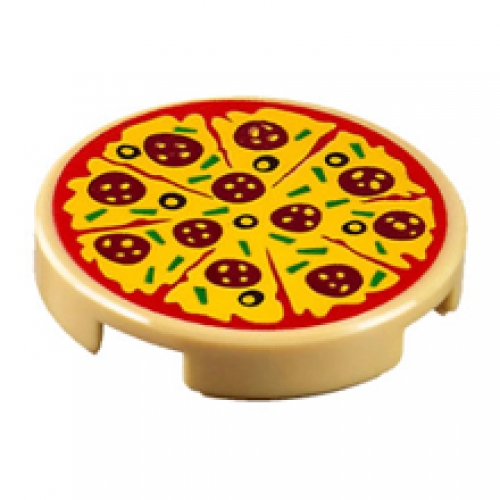 LEGO Tile, Round 2 x 2 with Bottom Stud Holder with Pizza Pepperoni and Olive with Slice Marks Pattern 14769PB160