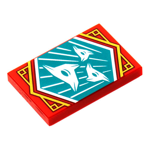 LEGO Tile 2 x 3 with White 3-Pointed Shuriken on Dark Turquoise Background with Gold Trim Pattern (Ninjago Surprise Banner) 26603PB211