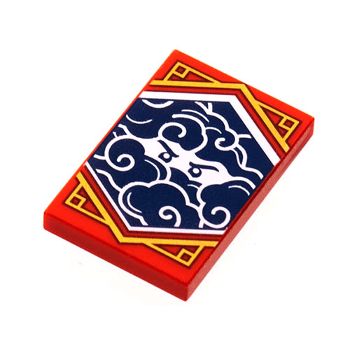 LEGO Tile 2 x 3 with White Stern Eyes and Clouds on Dark Blue Background with Gold Trim Pattern (Ninjago Stealth Banner) 26603PB214