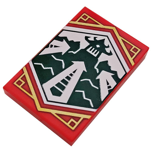 LEGO Tile 2 x 3 with Dark Green Dojo Temple on White Background with Gold Trim Pattern (Ninjago Adaptability Banner) 26603PB217