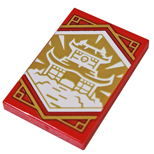 LEGO Tile 2 x 3 with White Dojo Temple on Gold Background with Gold Trim Pattern (Ninjago Wisdom Banner) 26603PB220