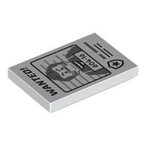 LEGO Tile 2 x 3 with Black `WANTED!` and Dark Bluish Gray Minifigure with `604-16` Pattern 26603PB381