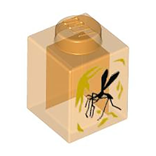 LEGO Brick 1 x 1 with Yellow Streaks and Black Mosquito in Amber Pattern 3005PB041