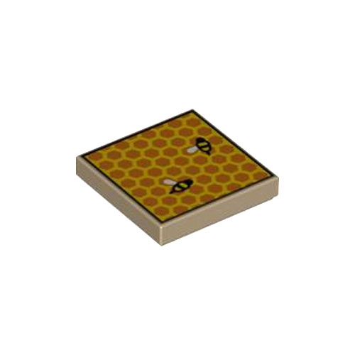 LEGO Tile 2 x 2 with Groove with Beehive Frame and 2 Bees Pattern 3068BPB1489