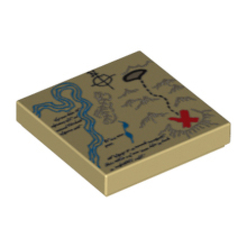 LEGO Tile 2 x 2 with Map River, Mountains and Handwriting Pattern 3068PB0148