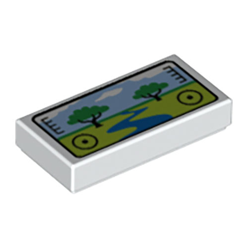 LEGO Tile 1 x 2 with Groove with Viewfinder Screen Image of Safari Park with 2 Trees and River Pattern 3069PB0958