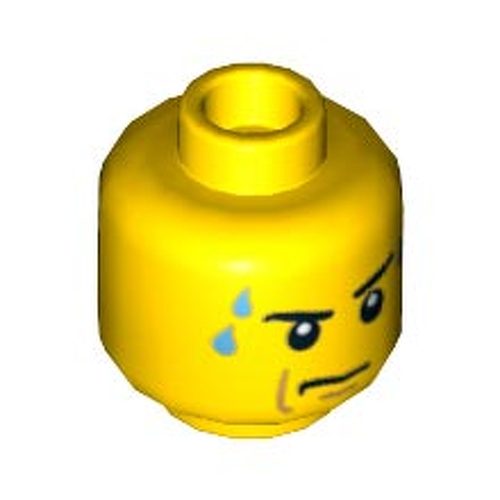 LEGO Minifig, Head Male Stern Black Eyebrows, White Pupils, Frown, Sweat Drops Pattern - Blocked Open Stud 3626BPB0643