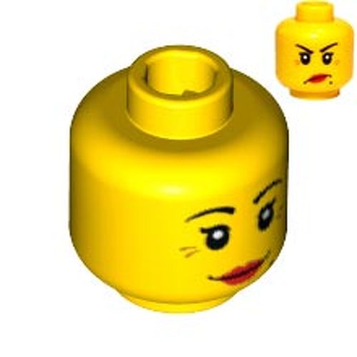 LEGO Minifig, Head Dual Sided Female Red Lips, Crow`s Feet and Beauty Mark, Smile / Annoyed Pattern - Stud Recessed 3626CPB0366