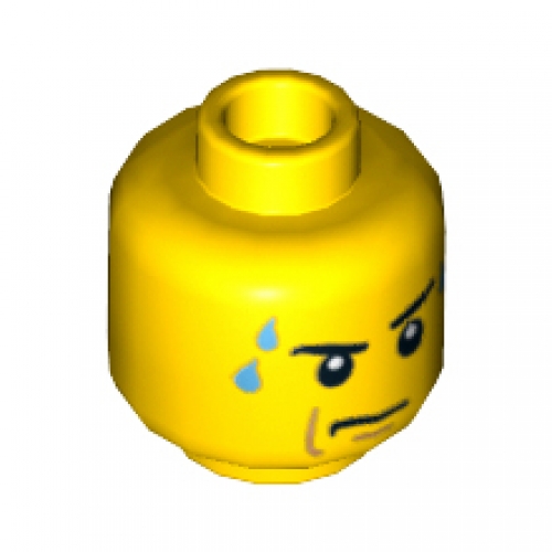 LEGO Minifig, Head Male Stern Black Eyebrows, White Pupils, Frown, Sweat Drops Pattern - Stud Recessed 3626CPB0643