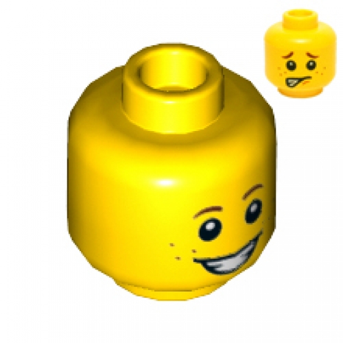 LEGO Minifig, Head Dual Sided Brown Eyebrows, White Pupils, Freckles and Smiling / Scared Pattern - Stud Recessed 3626CPB1349