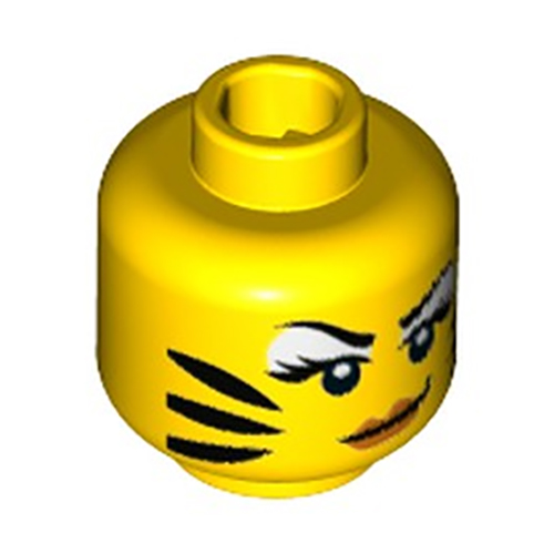 LEGO Minifigure, Head Female White Eye Shadow, Orange Lips and Black Tiger Stripes Pattern - Hollow Stud 3626CPB1410