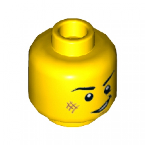 LEGO Minifig, Head Black Eyebrows, White Pupils, Cheek Scuff, Open Mouth Smile Pattern - Stud Recessed 3626CPB1769