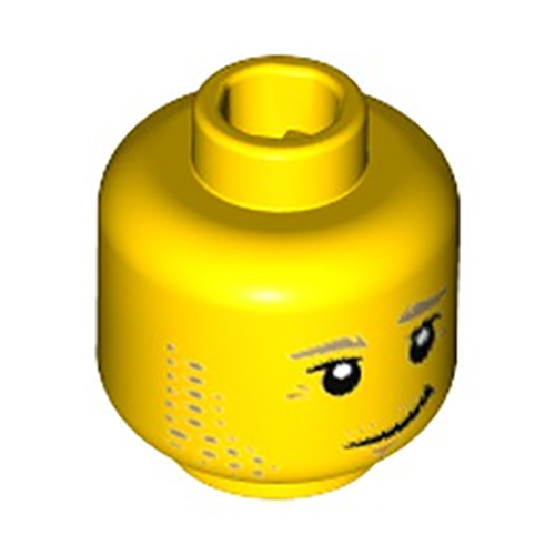 LEGO Minifigure, Head Dark Tan Eyebrows and Stubble, Black Eyes, Crooked Grin Pattern - Hollow Stud 3626CPB1812