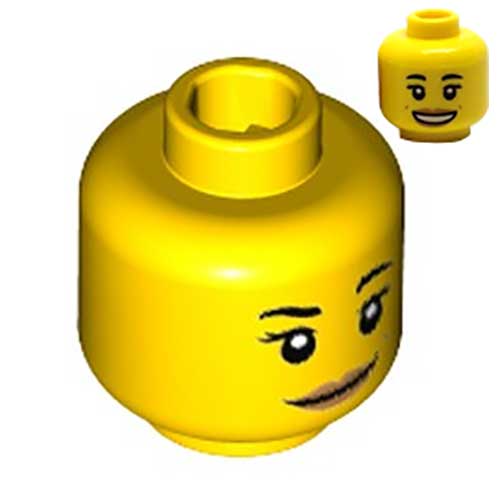 LEGO Minifigure, Head Dual Sided Female with Black Eyebrows, Medium Dark Flesh Lips and Dimples, Neutral / Open Mouth Smile Pattern - Hollow Stud 3626CPB1829