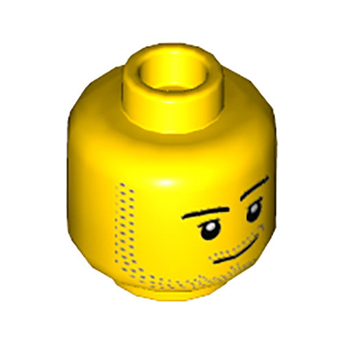 LEGO Minifigure, Head Male Smirk, Peach Mark, Pupils, Stubble Beard and Moustache and Sideburns Pattern - Hollow Stud 3626CPB1966