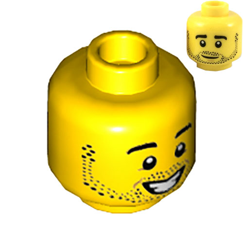 LEGO Minifig, Head Dual Sided Black Eyebrows and Stubble, Smiling / Neutral Expression Pattern - Stud Recessed 3626CPB2143