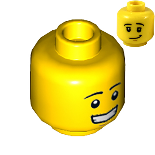 LEGO Minifigure, Head Dual Sided, Black Eyebrows, Lopsided Grin Pattern / Smile Showing Teeth - Hollow Stud 3626CPB2308