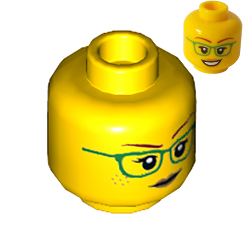 LEGO Minifigure, Head Dual Sided Female Green Glasses, Smile / Closed Mouth Pattern - Hollow Stud 3626CPB2377