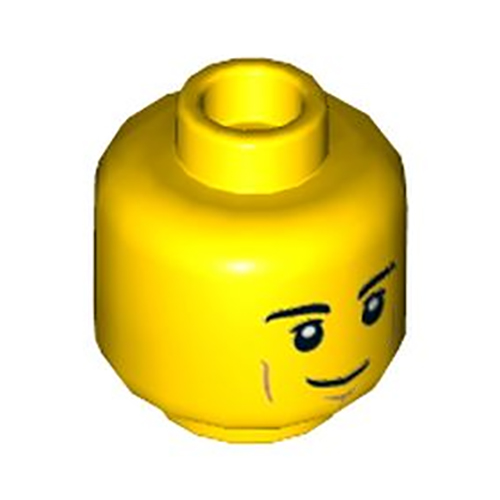 LEGO Minifigure, Head Black Eyebrows, Upper Eyelids, Medium Nougat Cheek Lines and Chin Dimple, Lopsided Grin Pattern - Hollow Stud 3626CPB2385