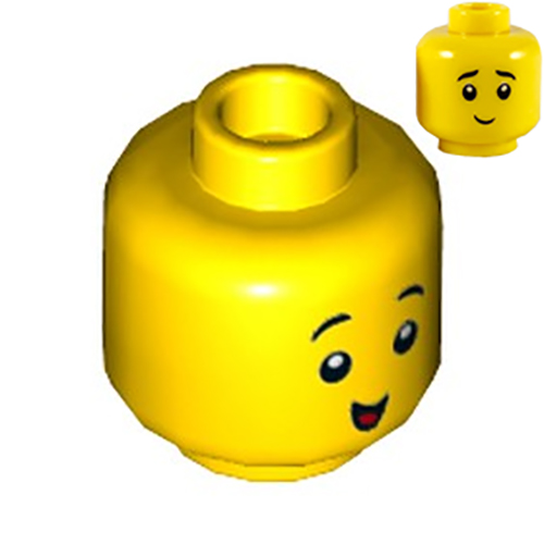 LEGO Minifigure, Head Dual Sided, Black Eyebrows, Small Open Smile / Small Closed Smile Pattern - Hollow Stud 3626CPB2472