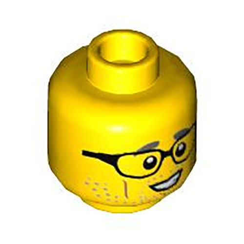 LEGO Minifigure, Head Gray Eyebrows and Stubble, Medium Nougat Cheek Lines and Chin Dimple, Black Glasses Pattern - Hollow Stud 3626CPB2534