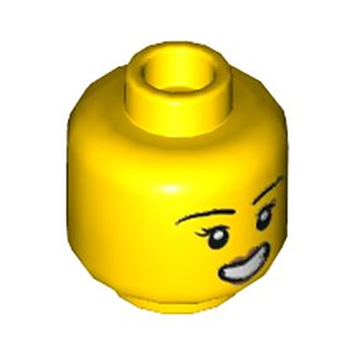 LEGO Minifigure, Head Female Black Eyebrows, Eyelashes, Medium Nougat Lips, Lopsided Open Mouth with Teeth, Scared Pattern - Hollow Stud 3626CPB2537