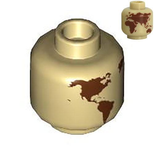 LEGO Minifigure, Head without Face Reddish Brown Globe World Map with Japan and Hawaii Pattern - Hollow Stud 3626CPB2892