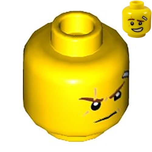 LEGO Minifigure, Head Dual Sided Reddish Brown Eyebrows, Medium Nougat Scar, Bandage, Lopsided Grin with Teeth / Determined Pattern (Kai) 3626PB1889