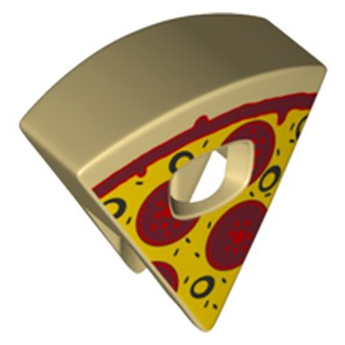 LEGO Minifigure, Headgear Head Cover, Costume Pizza Slice with Yellow Cheese, Dark Red Sauce and Pepperonis Pattern 45755PB02