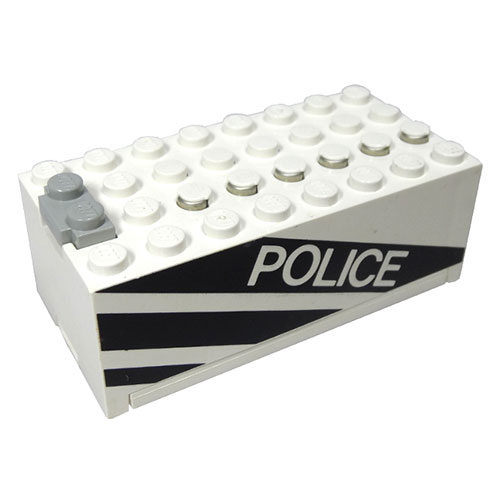 LEGO Electric 9V Battery Box Small with `POLICE` and Black Stripes Pattern 4760C01PB01