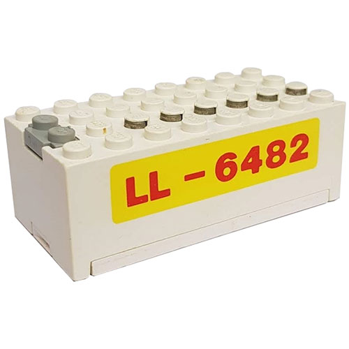 LEGO Electric 9V Battery Box Small with Red `LL-6482` on Yellow Background Pattern 4760C01PB03