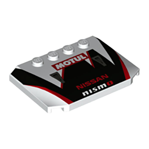 LEGO Wedge 4 x 6 x 2/3 Triple Curved with `MOTUL` and `NISSAN nismo` on Black and Red Car Bonnet Pattern 52031PB138