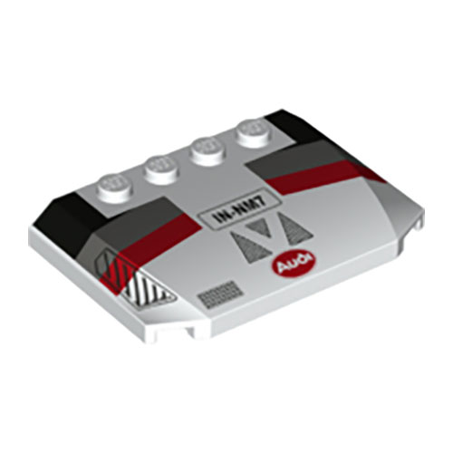 LEGO Wedge 4 x 6 x 2/3 Triple Curved with `IN-NM7` Oval Audi Logo and Black, Dark Bluish Gray and Red Racing Stripes Pattern 52031PB140