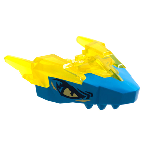 LEGO Dragon Head (Ninjago) Jaw Upper with Horns with Molded Dark Azure Face, Bright Light Yellow Eyes, and Dark Blue Highlights Pattern 82276PB01