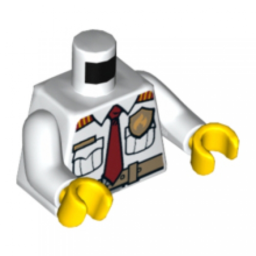 LEGO Torso Fire Chief Shirt with Tie, Fire Logo Badge and Belt Pattern / White Arms / Yellow Hands 973PB1304C01