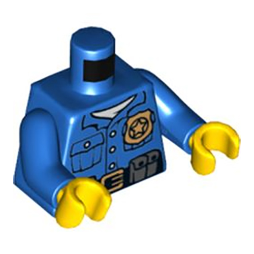 LEGO Torso Police Shirt with White Undershirt, Gold Badge and Buckle, Black Belt with Pouches on Front, Radio on Back Pattern / Blue Arms / Yellow Hands 973PB1551C01