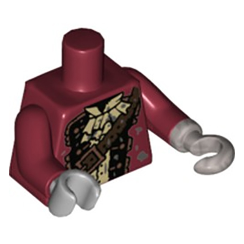 LEGO Torso Pirate Coat Ruffled Shirt, Brown Strap, Copper Buttons and Buckle Pattern / Dark Red Arms / Flat Silver Hook Left / Light Bluish Gray Hand Right 973PB2099C01