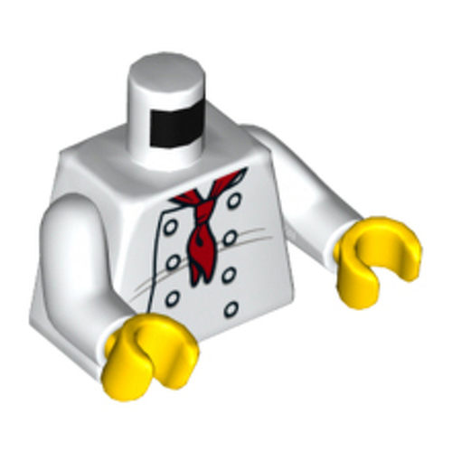 LEGO Torso Chef with 8 Buttons, Long Red Neckerchief, Light Bluish Gray Wrinkles and Back Print Pattern / White Arms / Yellow Hands 973PB2335C01