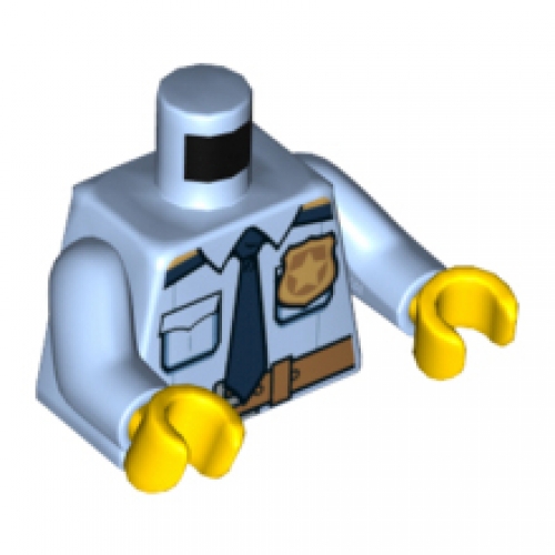 LEGO Torso Police Shirt with Gold Badge, Dark Blue Tie, Dark Tan Belt and `POLICE` and Radio on Back Pattern / Bright Light Blue Arms / Yellow Hands 973PB2600C01