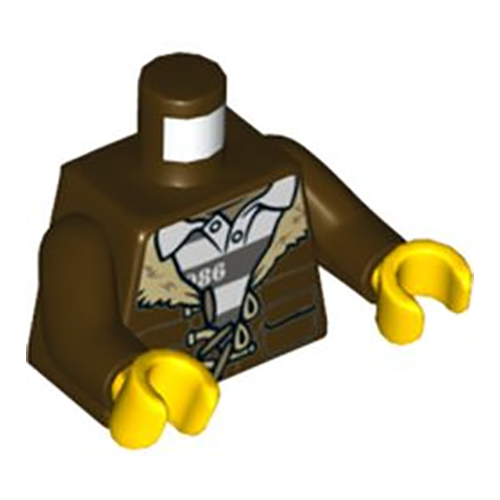 LEGO Torso Town Prisoner Shirt Under Fur-Lined Jacket with Pockets and `86` Pattern / Dark Brown Arms / Yellow Hands 973PB2919C01