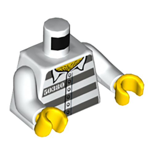 LEGO Torso Town Prisoner Number 50380, Dark Bluish Gray Stripes, 6 Buttons, Hairy Chest Pattern / White Arms / Yellow Hands 973PB3374C01