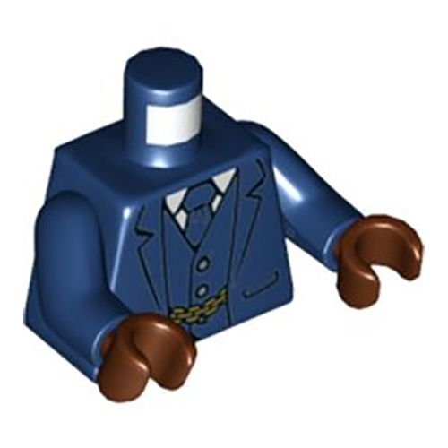 LEGO Torso Suit Jacket Unbuttoned, Vest, Tie and Gold Chain Pattern / Dark Blue Arms / Reddish Brown Hands 973PB3818C01