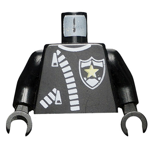 LEGO Torso Police Leather Jacket, White Zippers, Yellow Star Badge Pattern / Black Arms / Black Hands 973PX9C01